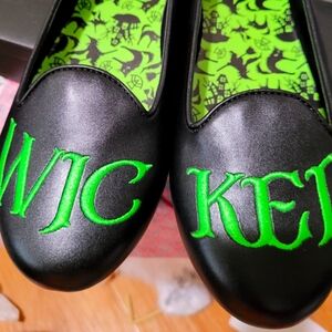SOLD. NWT Strange Cvlt WICKED Vegan Leather Flats in Black/Lime Green, size 10